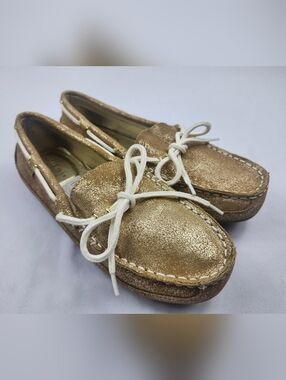 Cole Haan Metallic Gold Boat Shoes with White Laces Womens Size 5 M NEW